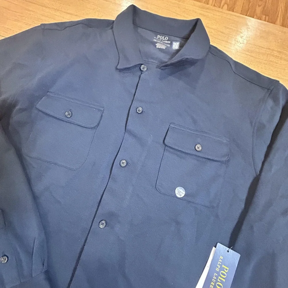 Polo Ralph Lauren Shirt Mens 2XL Navy Knit Overshirt Button Front Classic NWT